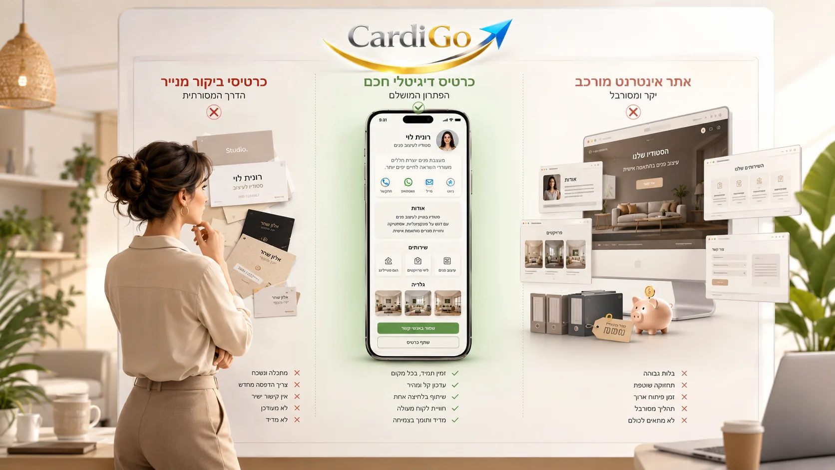 השוואה בין כרטיס ביקור מנייר כרטיס ביקור דיגיטלי ואתר לעסק קטן