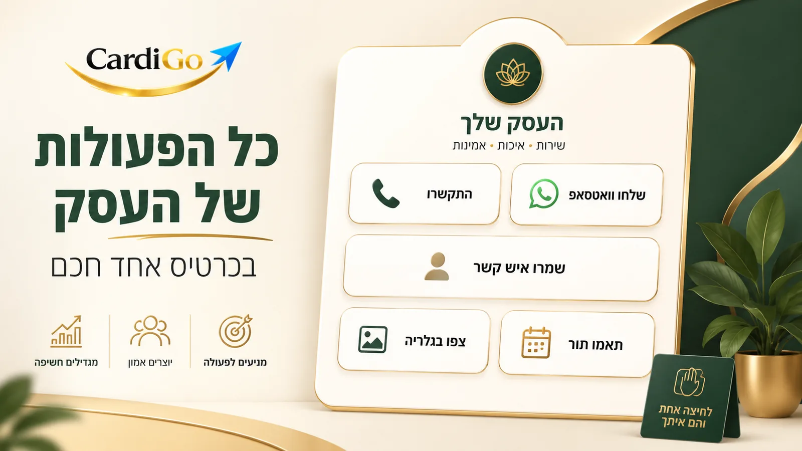 כפתורי פעולה בכרטיס ביקור דיגיטלי ליצירת קשר מהירה עם העסק