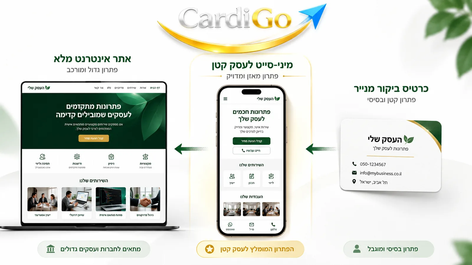 השוואה בין כרטיס נייר מיני אתר לעסק קטן ואתר מלא