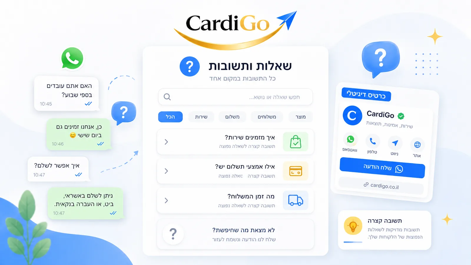 שאלות ותשובות על שליחת כרטיס ביקור דיגיטלי בוואטסאפ