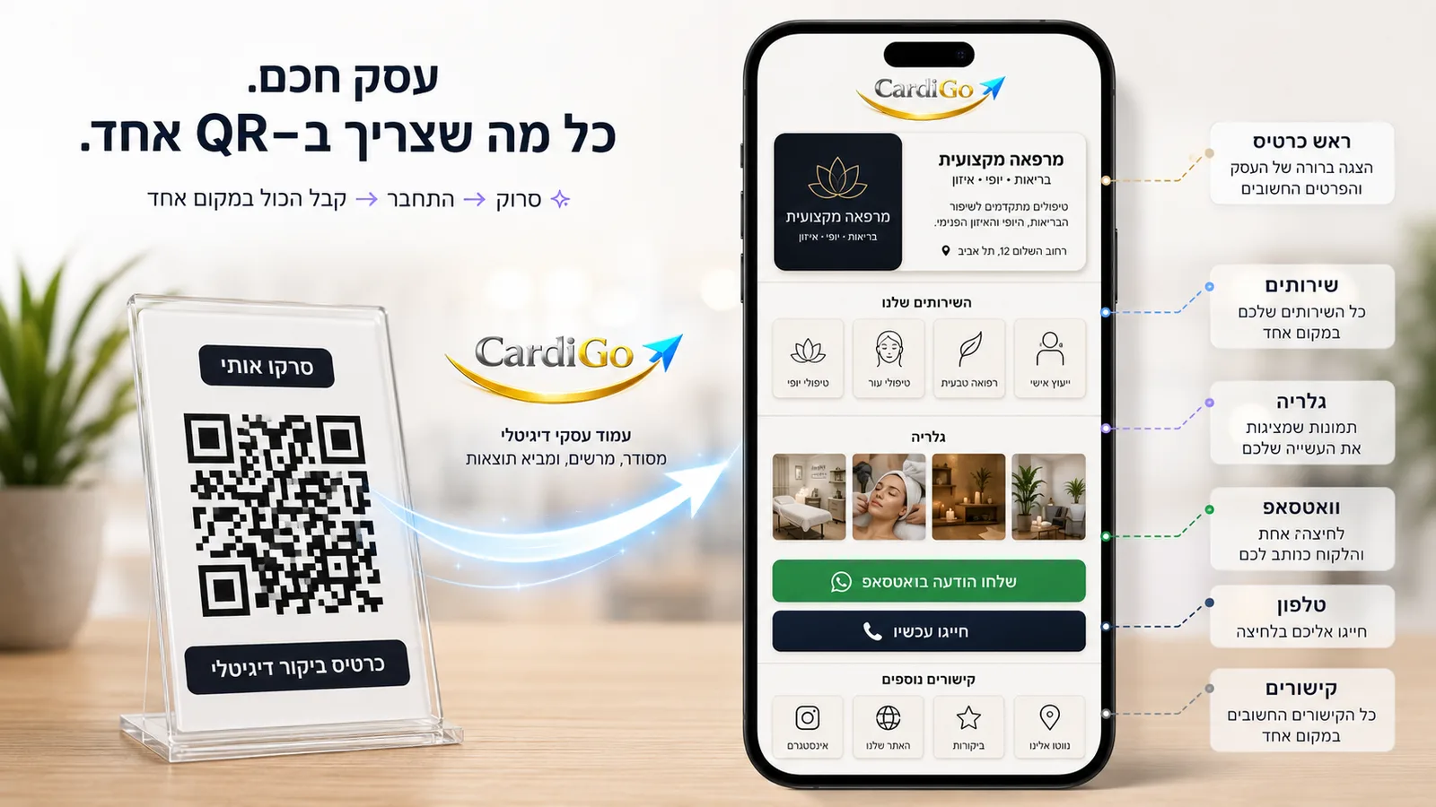 קוד QR שמוביל לכרטיס ביקור דיגיטלי ב-Cardigo