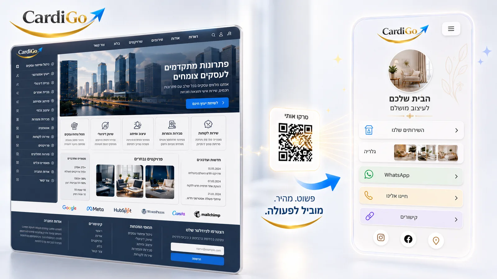 השוואה בין קוד QR שמוביל לאתר מלא לבין קוד QR שמוביל לכרטיס דיגיטלי