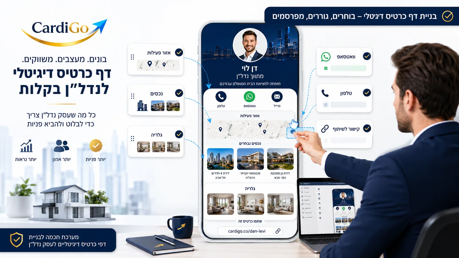 בניית כרטיס ביקור דיגיטלי למתווך נדל״ן במערכת Cardigo