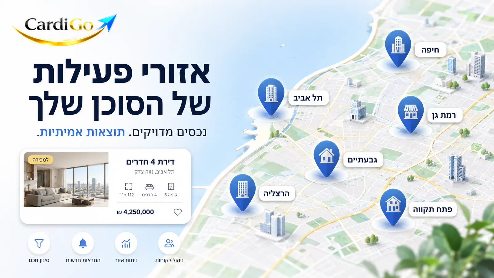 אזור פעילות של מתווך נדל״ן בתוך כרטיס ביקור דיגיטלי