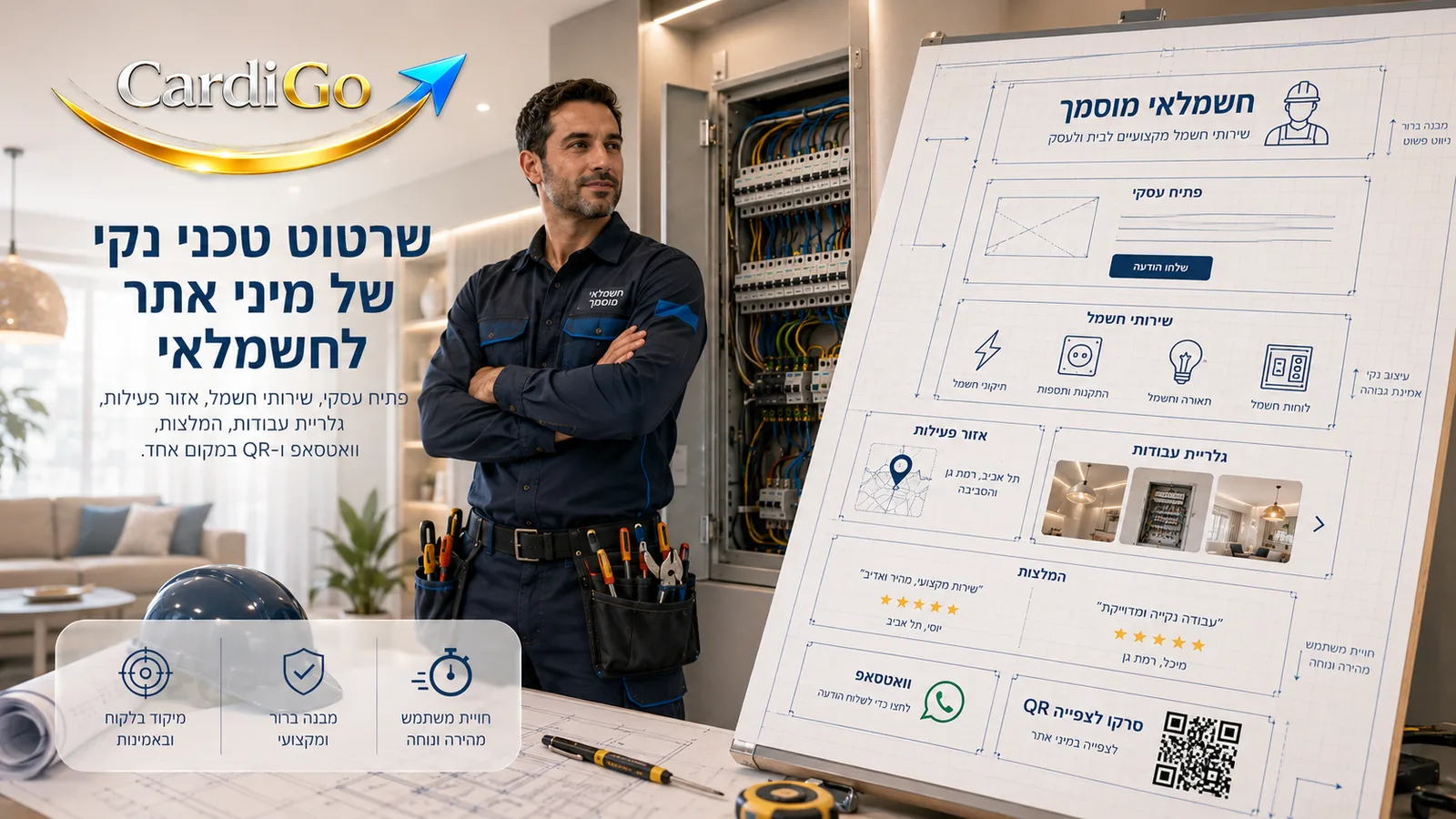 מיני אתר לחשמלאי המבוסס על כרטיס ביקור דיגיטלי