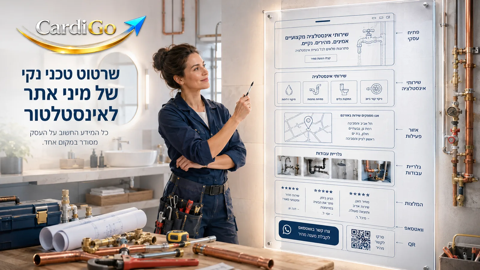 מיני אתר לאינסטלטור המבוסס על כרטיס ביקור דיגיטלי