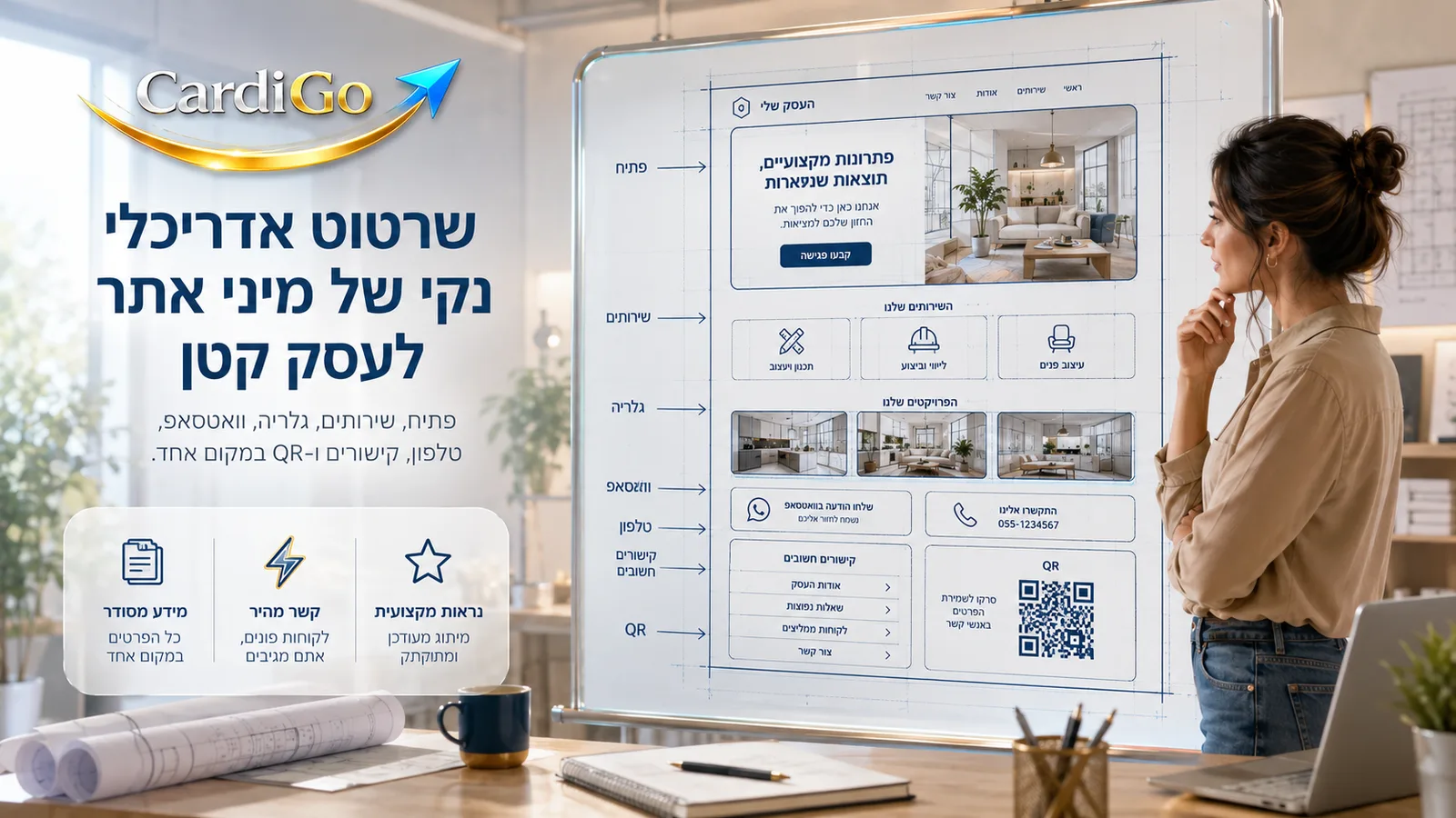 מיני אתר לעסק קטן המבוסס על כרטיס ביקור דיגיטלי