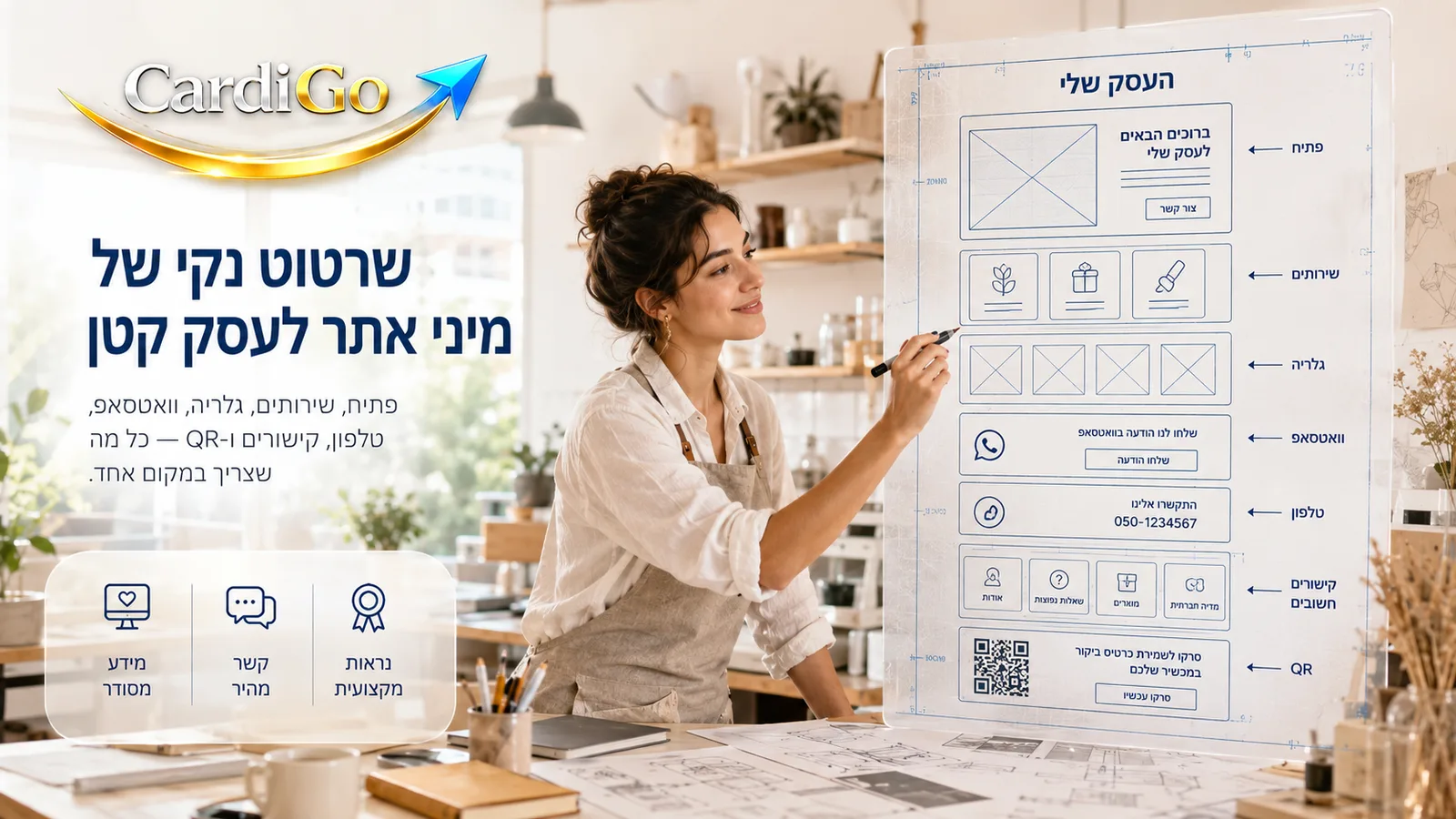 מיני אתר לעסק קטן המבוסס על כרטיס ביקור דיגיטלי