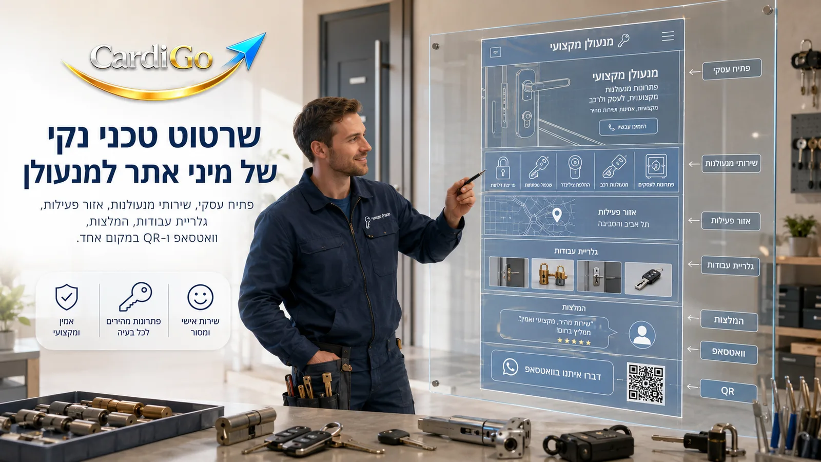 מיני אתר למנעולן המבוסס על כרטיס ביקור דיגיטלי