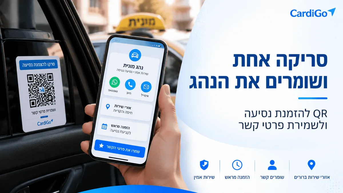 קוד QR לנהג מונית עם טקסט בעברית שמוביל לכרטיס ביקור דיגיטלי להזמנת נסיעה ושמירת פרטים.png