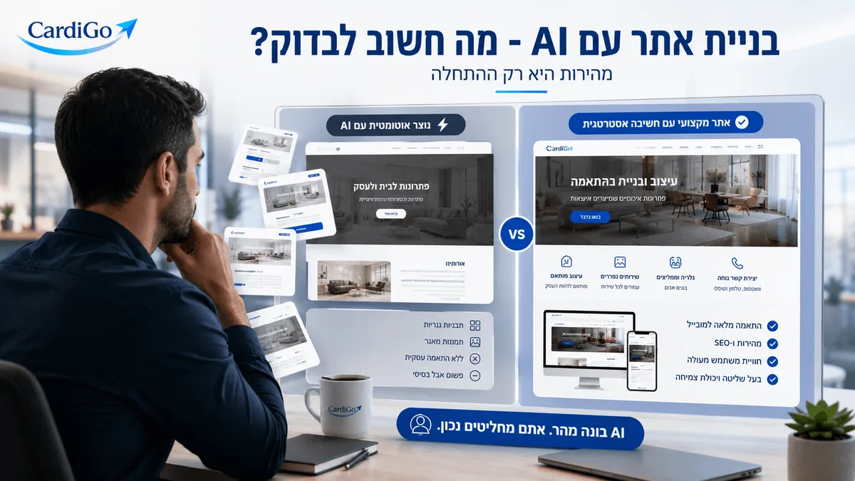 בניית אתר עם AI לעסק והשוואה בין יצירה אוטומטית לתשתית דיגיטלית מקצועית