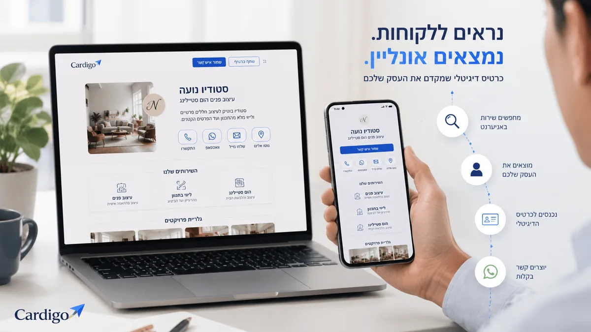 כרטיס ביקור דיגיטלי מקצועי שמרכז מידע עסקי ותורם לנוכחות הדיגיטלית