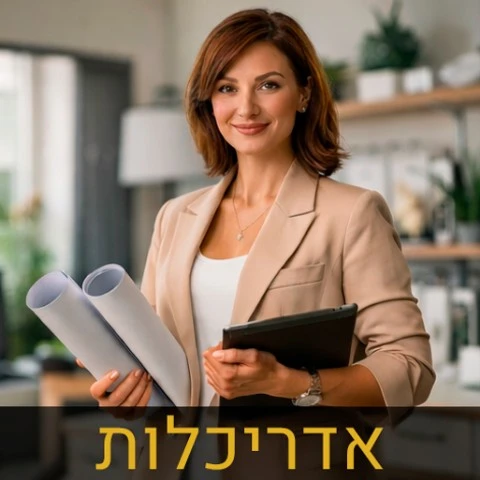 אדריכלית עם תוכניות בנייה - דוגמה לכרטיס ביקור דיגיטלי לאדריכלים